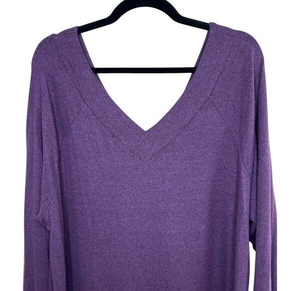 W. by Wantable Brushed Hacci Raglan V-Neck Tunic Sweater Eggplant Size 2X - Picture 2 of 6